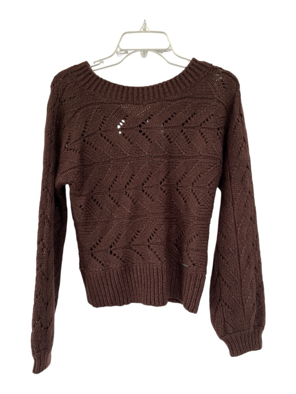Abercrombie & Fitch Chocolate Brown Openwork Crewneck Sweater